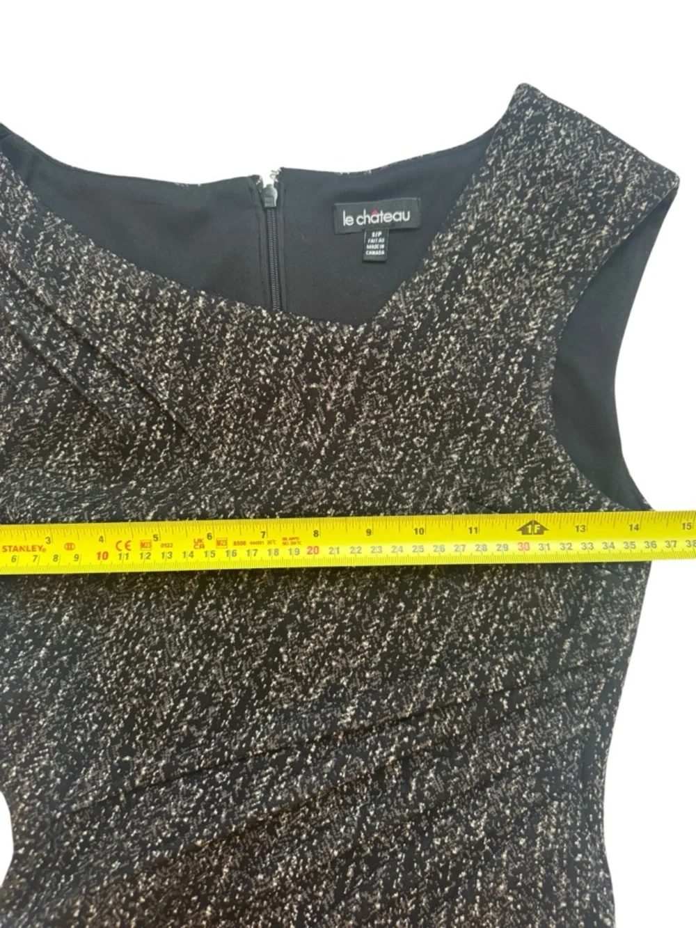 Sleeveless Le Chateau Ponte Knit Sheath Dress with Assymmetrical Neckline - Picture 3 of 7